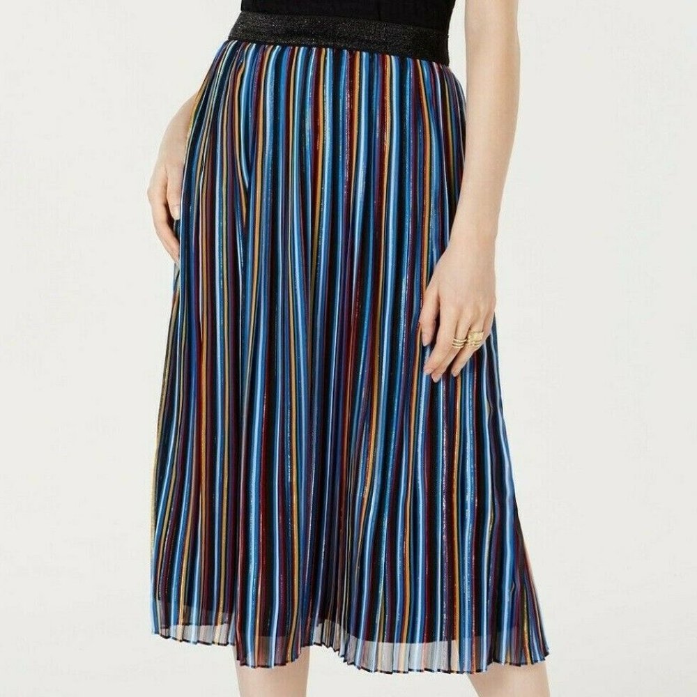 INC M Blue Red Black Rainbow Stripe Skirt NWT AY63